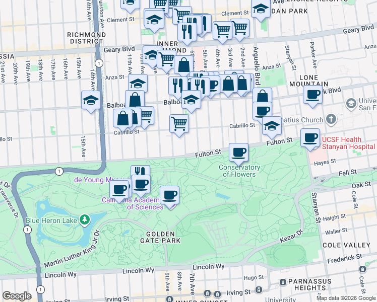 map of restaurants, bars, coffee shops, grocery stores, and more near in San Francisco
