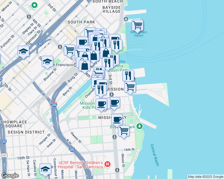 map of restaurants, bars, coffee shops, grocery stores, and more near 1051 3rd Street in San Francisco