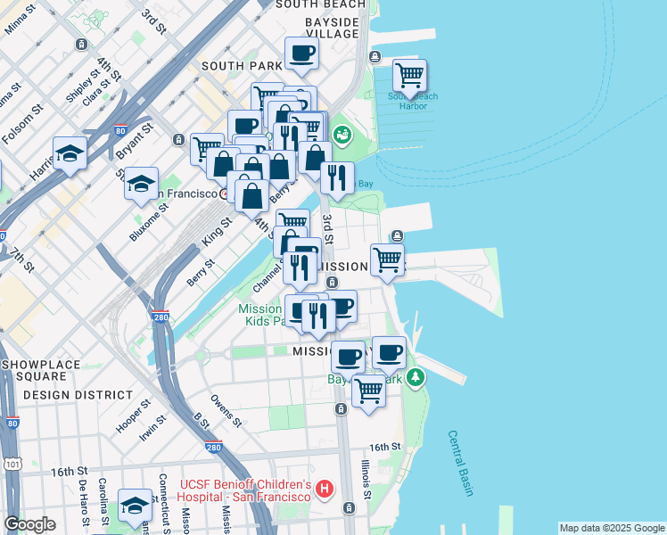 map of restaurants, bars, coffee shops, grocery stores, and more near 1051 3rd Street in San Francisco