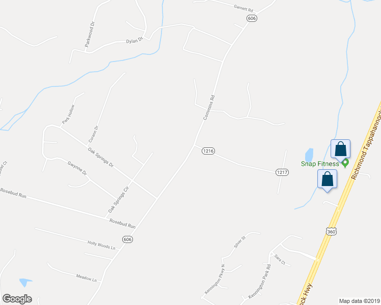 map of restaurants, bars, coffee shops, grocery stores, and more near Commins Road in Aylett