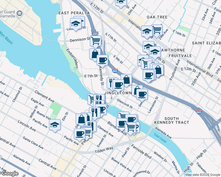 map of restaurants, bars, coffee shops, grocery stores, and more near 449 23rd Avenue in Oakland