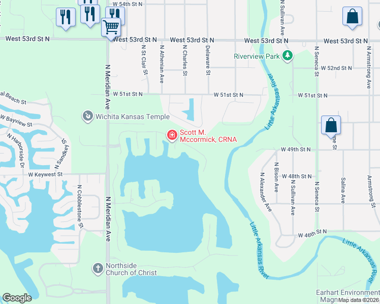 map of restaurants, bars, coffee shops, grocery stores, and more near 1901 West Harborlight Street in Wichita