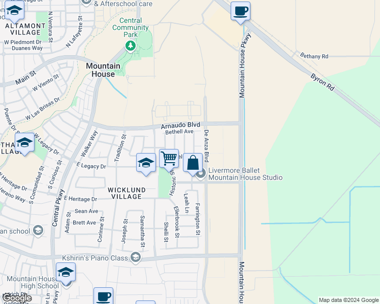 map of restaurants, bars, coffee shops, grocery stores, and more near 423 Hatheway Street in Mountain House