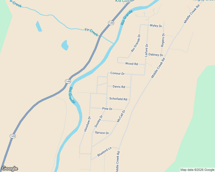 map of restaurants, bars, coffee shops, grocery stores, and more near 201 Davis Road in Creede