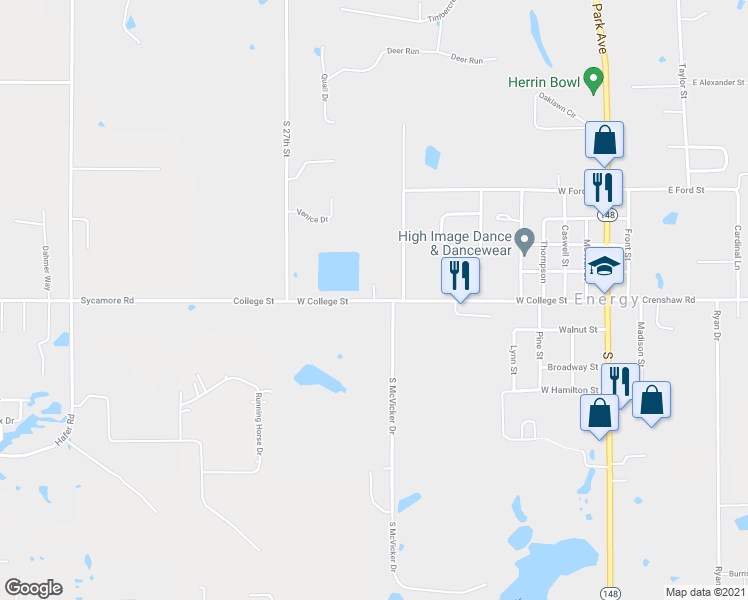 map of restaurants, bars, coffee shops, grocery stores, and more near 104 South McVicker Drive in Energy