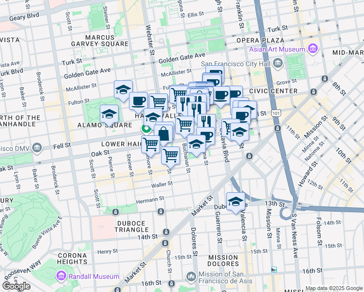 map of restaurants, bars, coffee shops, grocery stores, and more near in San Francisco