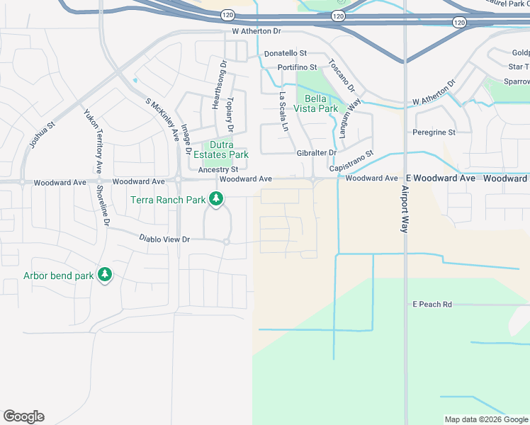 map of restaurants, bars, coffee shops, grocery stores, and more near 2521 Sather Street in Manteca