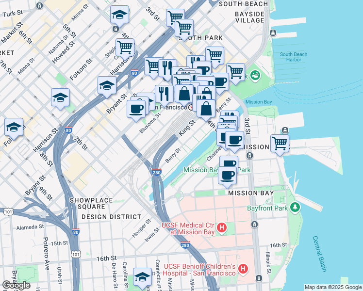 map of restaurants, bars, coffee shops, grocery stores, and more near in San Francisco
