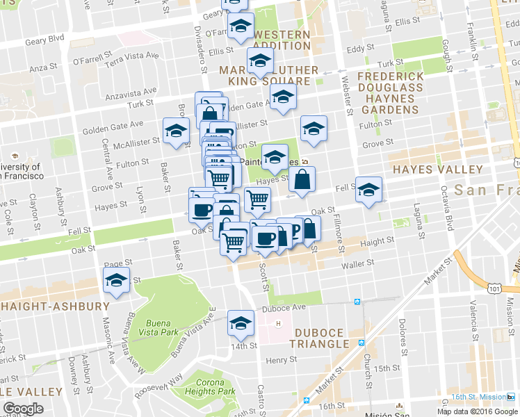 map of restaurants, bars, coffee shops, grocery stores, and more near 503 Scott Street in San Francisco