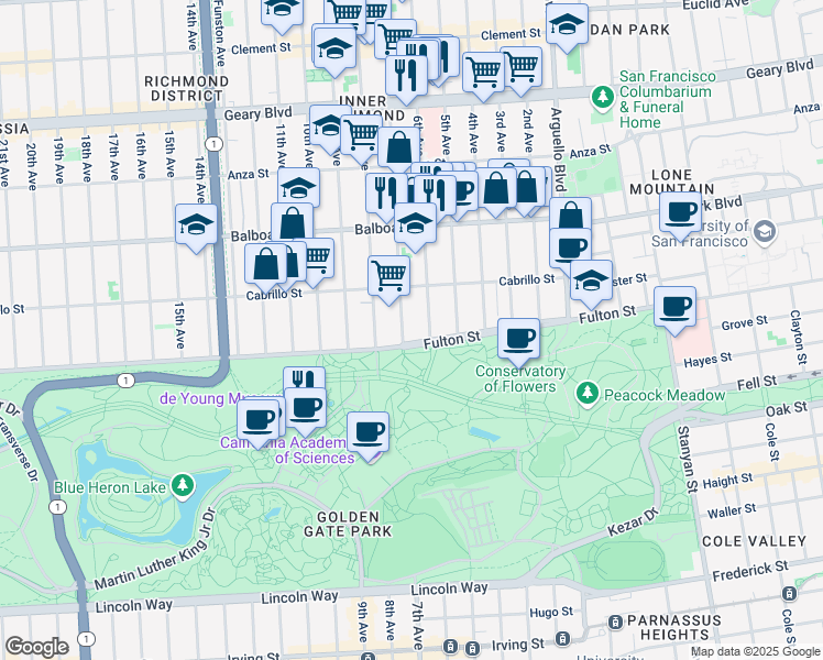 map of restaurants, bars, coffee shops, grocery stores, and more near 746 7th Avenue in San Francisco