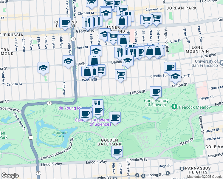 map of restaurants, bars, coffee shops, grocery stores, and more near 745 8th Avenue in San Francisco