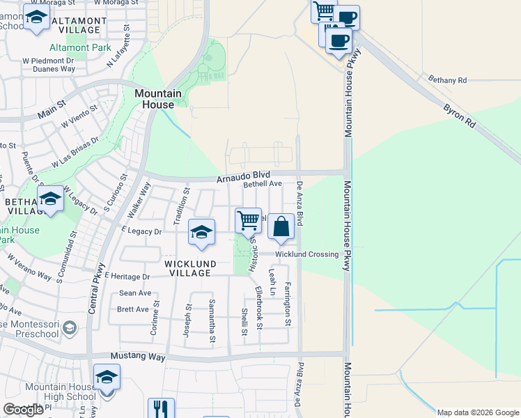 map of restaurants, bars, coffee shops, grocery stores, and more near 375 Goodall Street in Tracy