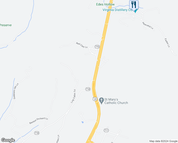 map of restaurants, bars, coffee shops, grocery stores, and more near 10247 Thomas Nelson Highway in Lovingston