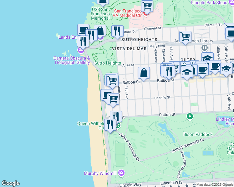 map of restaurants, bars, coffee shops, grocery stores, and more near 759 48th Avenue in San Francisco