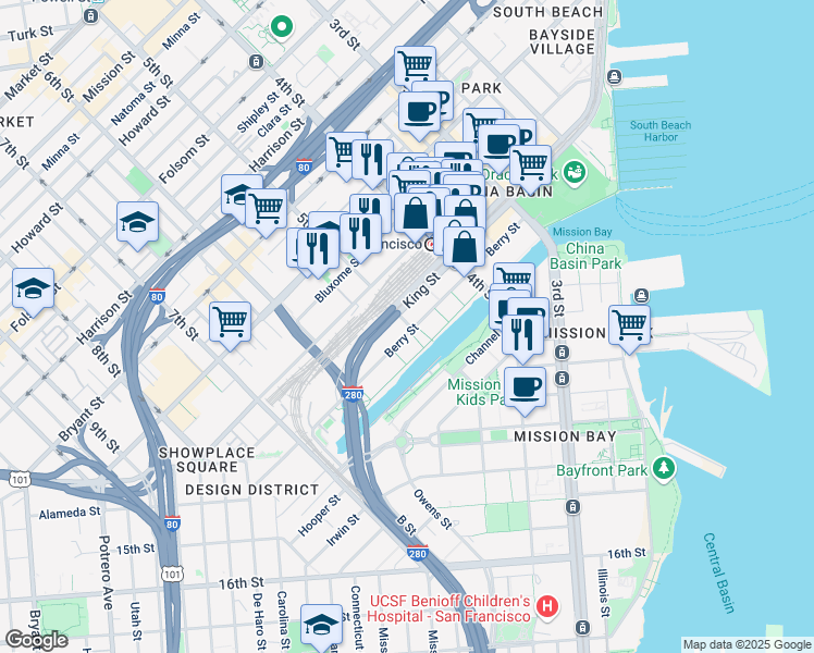 map of restaurants, bars, coffee shops, grocery stores, and more near in San Francisco