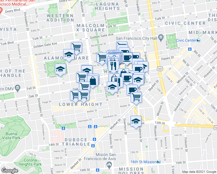 map of restaurants, bars, coffee shops, grocery stores, and more near in San Francisco