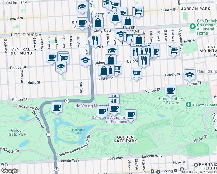 map of restaurants, bars, coffee shops, grocery stores, and more near 730 11th Avenue in San Francisco