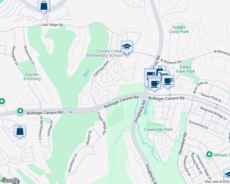 map of restaurants, bars, coffee shops, grocery stores, and more near 1013-1500 Instar Circle in San Ramon
