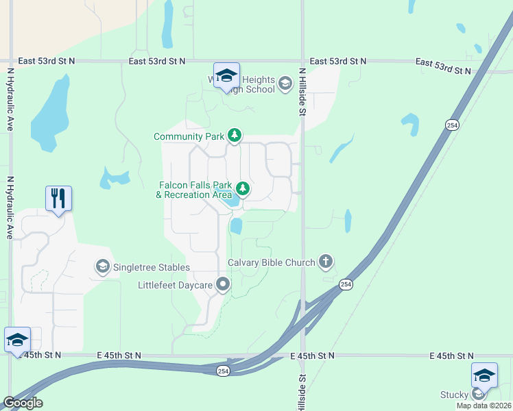 map of restaurants, bars, coffee shops, grocery stores, and more near 2913 Lanners Circle in Wichita