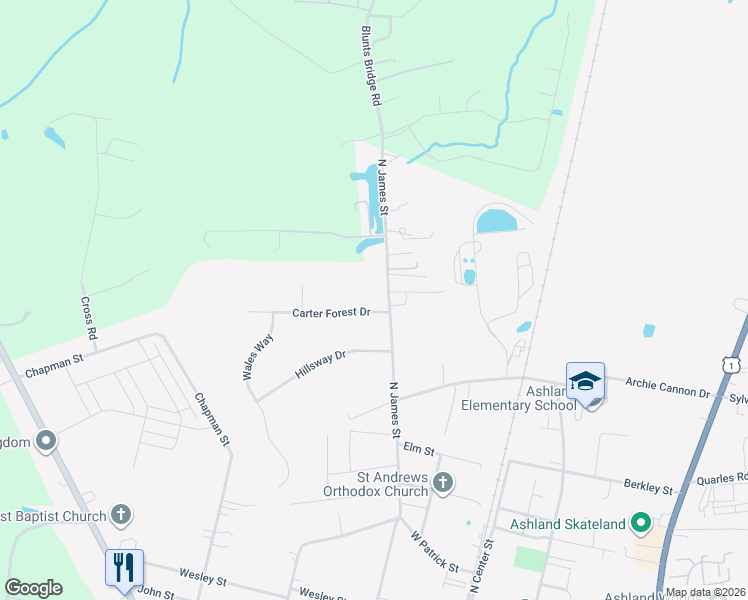 map of restaurants, bars, coffee shops, grocery stores, and more near 300 Carter Forest Drive in Ashland