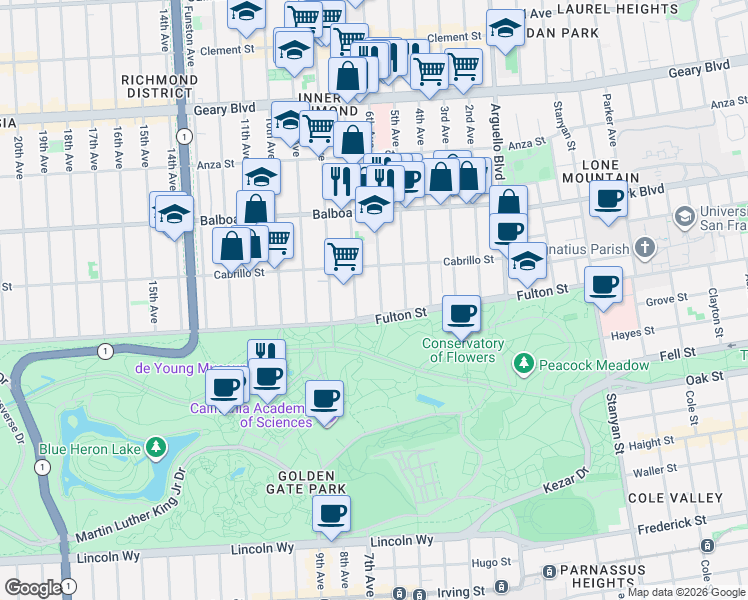 map of restaurants, bars, coffee shops, grocery stores, and more near in San Francisco