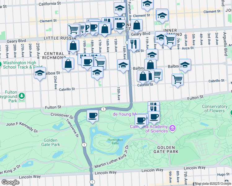 map of restaurants, bars, coffee shops, grocery stores, and more near 716 15th Avenue in San Francisco