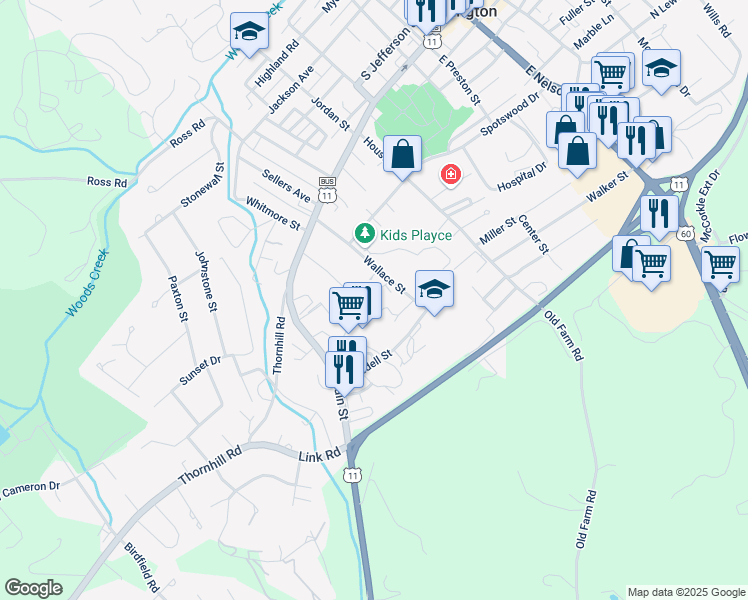 map of restaurants, bars, coffee shops, grocery stores, and more near 125 Wallace Street in Lexington
