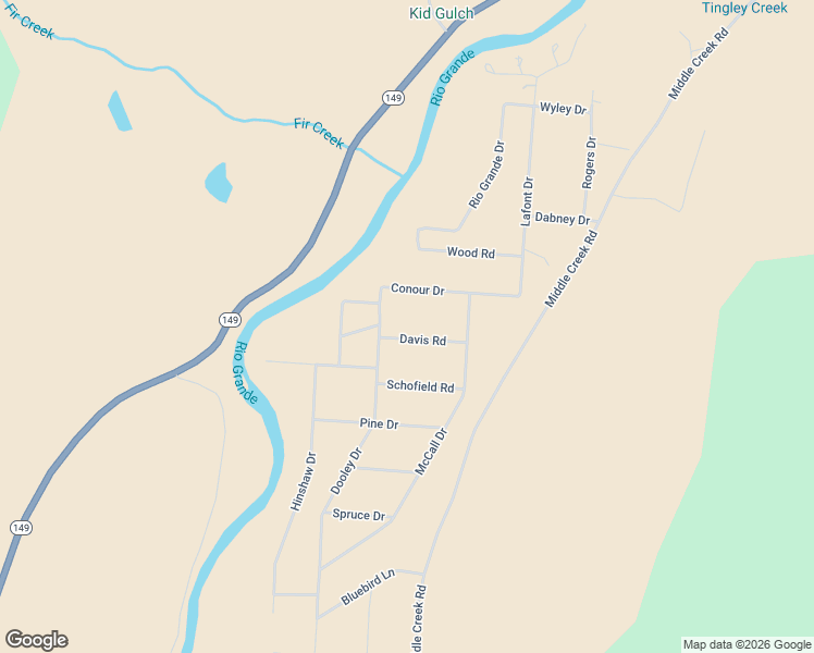 map of restaurants, bars, coffee shops, grocery stores, and more near 201-227 Davis Road in Creede