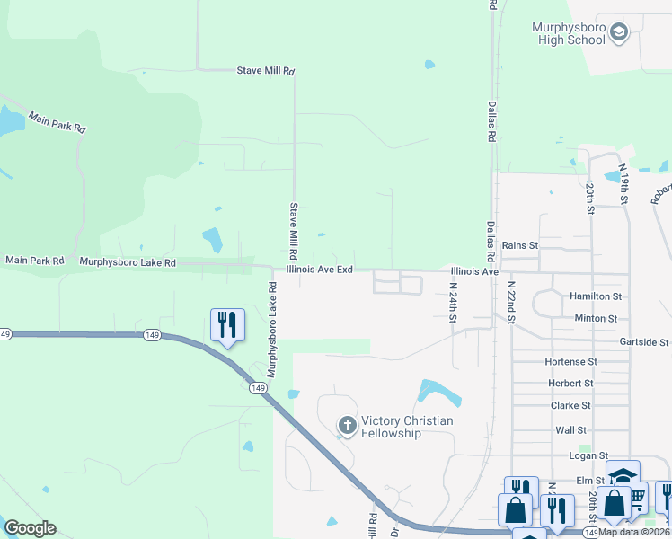 map of restaurants, bars, coffee shops, grocery stores, and more near 113 Illinois Ave Exd in Murphysboro