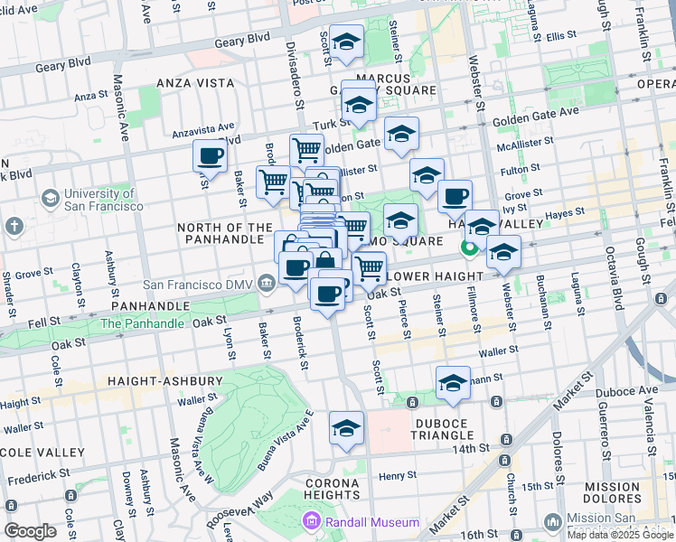 map of restaurants, bars, coffee shops, grocery stores, and more near 528 Divisadero Street in San Francisco