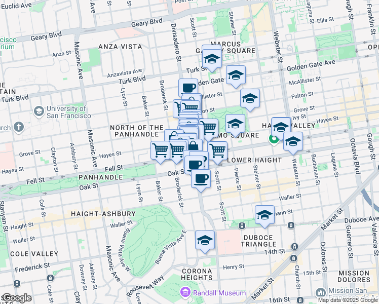 map of restaurants, bars, coffee shops, grocery stores, and more near 528 Divisadero Street in San Francisco