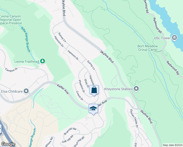 map of restaurants, bars, coffee shops, grocery stores, and more near 7960 Hansom Drive in Oakland