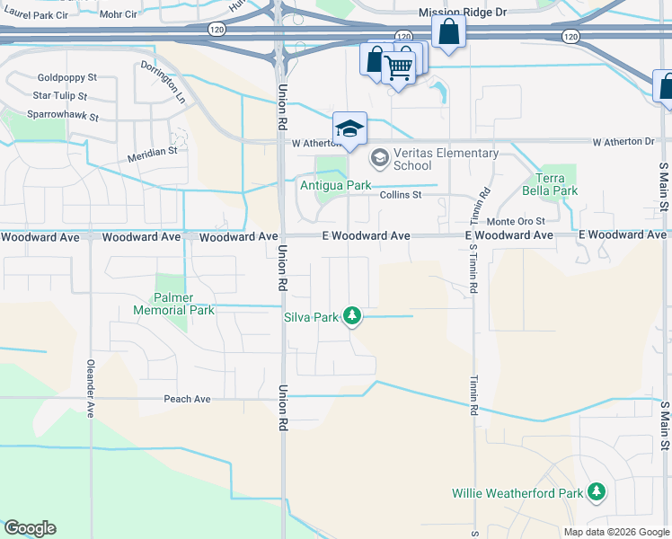 map of restaurants, bars, coffee shops, grocery stores, and more near 1924 Carogold Lane in Manteca
