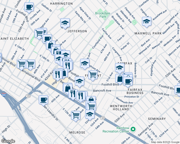map of restaurants, bars, coffee shops, grocery stores, and more near 2015 47th Avenue in Oakland