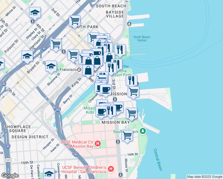 map of restaurants, bars, coffee shops, grocery stores, and more near in San Francisco