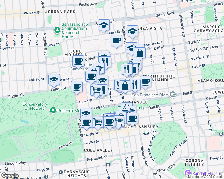map of restaurants, bars, coffee shops, grocery stores, and more near 1996 Grove Street in San Francisco