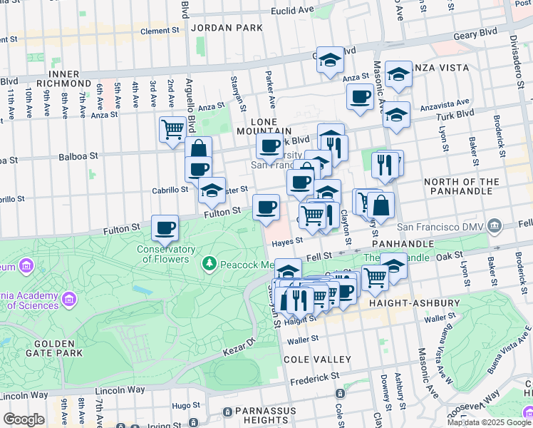 map of restaurants, bars, coffee shops, grocery stores, and more near in San Francisco