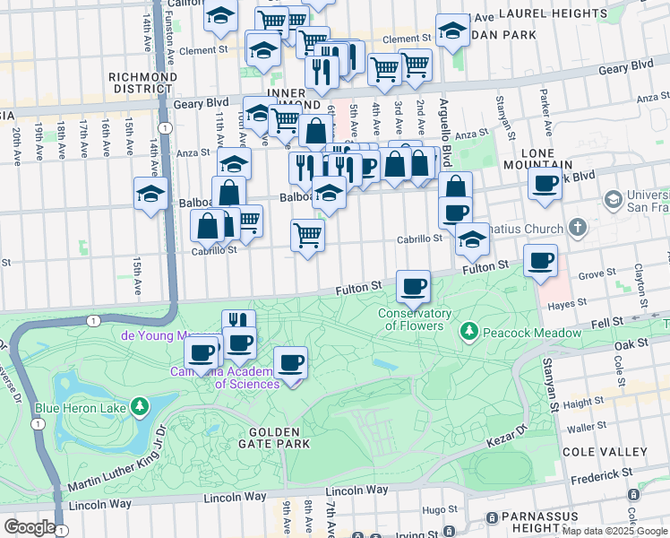 map of restaurants, bars, coffee shops, grocery stores, and more near in San Francisco