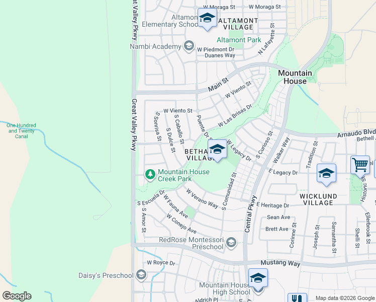 map of restaurants, bars, coffee shops, grocery stores, and more near 372 South Caballo Street in Mountain House