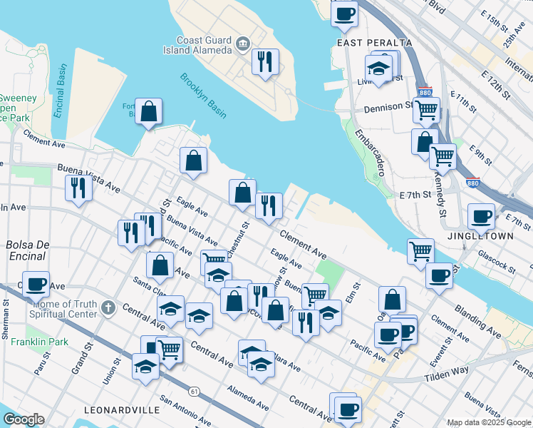 map of restaurants, bars, coffee shops, grocery stores, and more near 2015 Stanford Street in Alameda