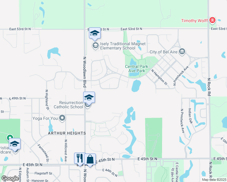 map of restaurants, bars, coffee shops, grocery stores, and more near 6741 East Summerside Place in Bel Aire
