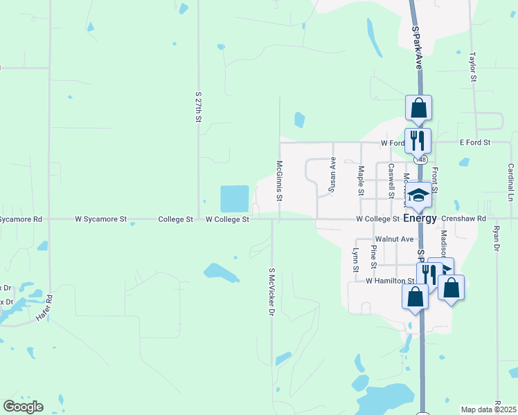 map of restaurants, bars, coffee shops, grocery stores, and more near 198 South McVicker Drive in Energy
