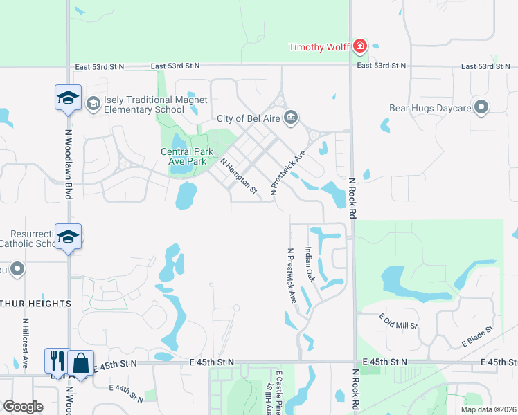 map of restaurants, bars, coffee shops, grocery stores, and more near 7445 East Summerside Place in Bel Aire