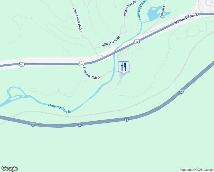 map of restaurants, bars, coffee shops, grocery stores, and more near 1 Sporting Club Drive in White Sulphur Springs