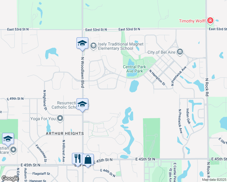 map of restaurants, bars, coffee shops, grocery stores, and more near 6801 East Summerside Place in Bel Aire