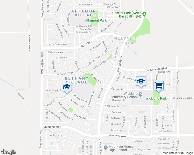 map of restaurants, bars, coffee shops, grocery stores, and more near 225 West Legacy Drive in Mountain House