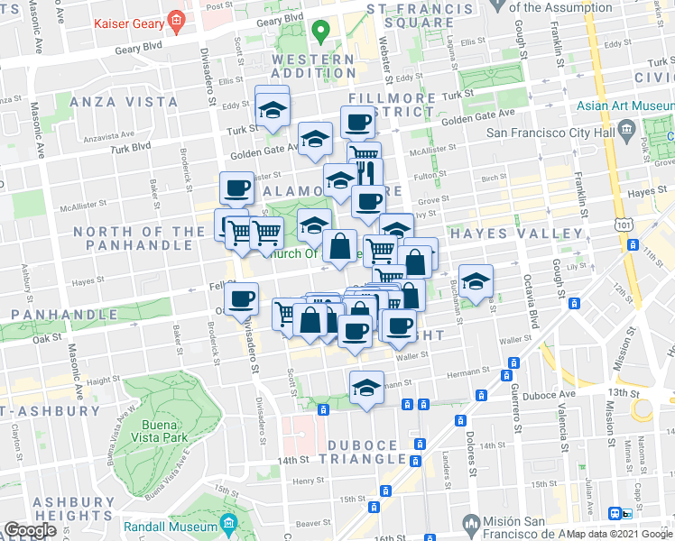 map of restaurants, bars, coffee shops, grocery stores, and more near in San Francisco
