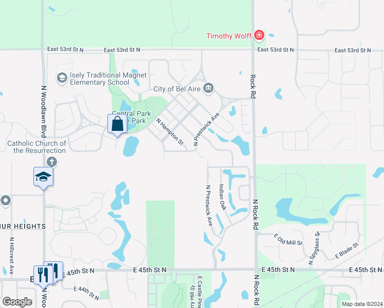 map of restaurants, bars, coffee shops, grocery stores, and more near 5008 Prestwick Avenue in Bel Aire