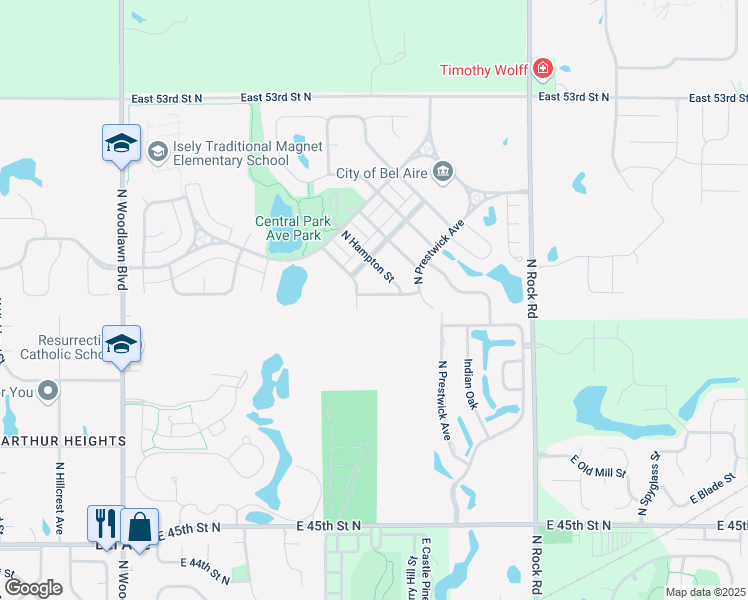 map of restaurants, bars, coffee shops, grocery stores, and more near 7445 East Summerside Place in Bel Aire