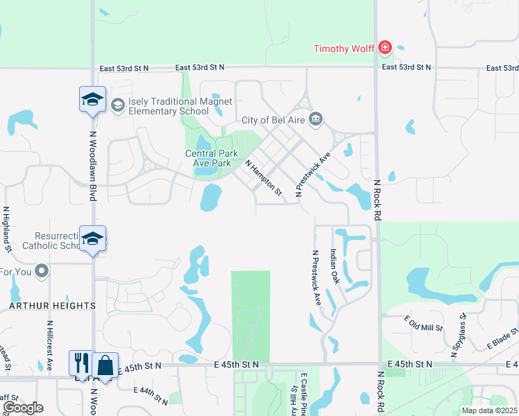 map of restaurants, bars, coffee shops, grocery stores, and more near 5088 North Yorkshire Street in Bel Aire